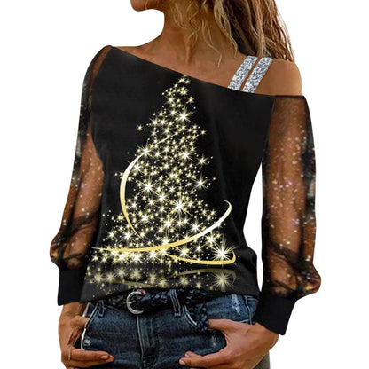 Women's Off-Shoulder Top with Transparent Sleeves and Sparkling Details Ivyshape