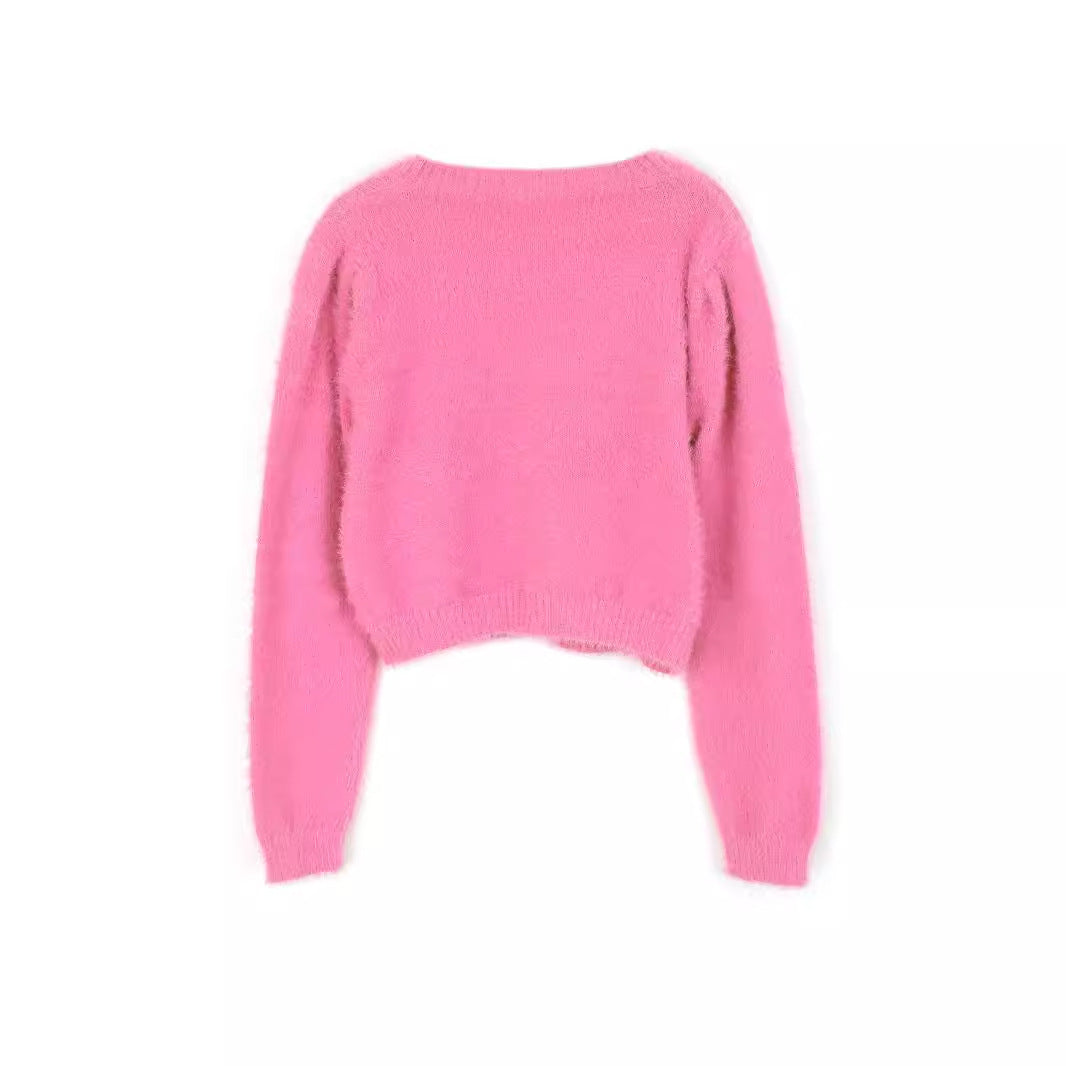 Women's cropped knit sweater with decorative buttons and soft material Ivyshape