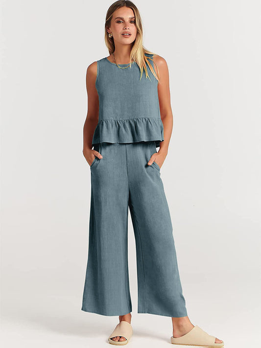 Women's casual jumper with voluminous ruffle hem and wide leg Ivyshape
