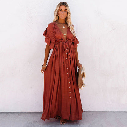 Women's Maxi Dress with Ruffle Details and Practical Pockets Ivyshape