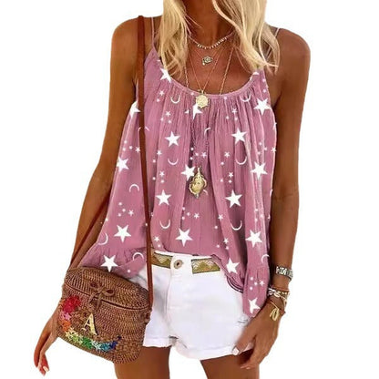 Women Star and Moon Pattern Sleeveless Top Ivyshape