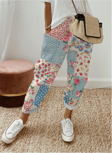 Ladies Patchwork Flower Jogging Pants Ivyshape