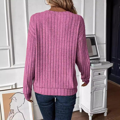 Women's knit sweater with V-neck and ribbed design Ivyshape