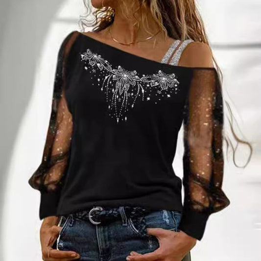 Women's Off-Shoulder Decorated Sweatshirt Top Ivyshape