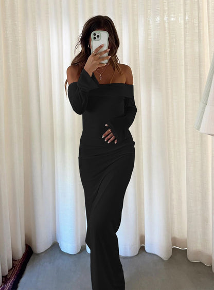 Women Off-Shoulder Maxi Dress with Figure-Hugging Cut Ivyshape
