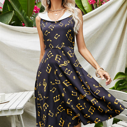 Women's dress with musical pattern and classic collar Ivyshape