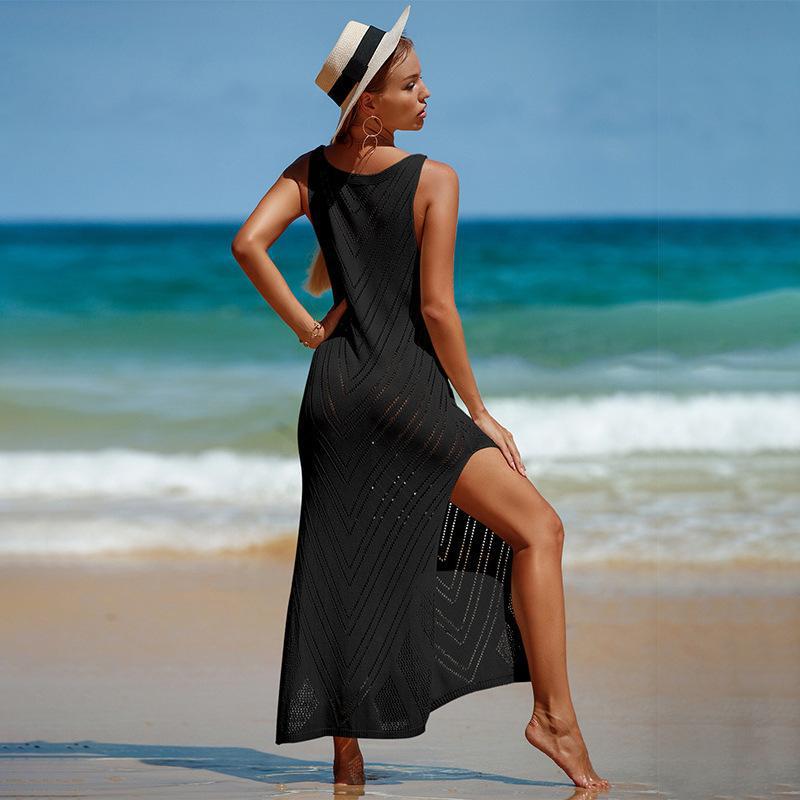Women's airy crochet beach overlay with side slit details Ivyshape
