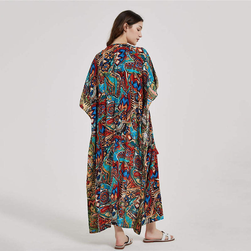 Women’s Long Kaftan Robe in Artistic Pattern Ivyshape
