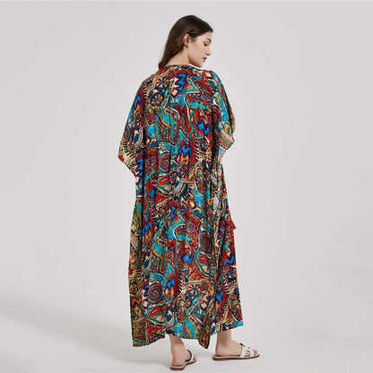 Women’s Long Kaftan Robe in Artistic Pattern Ivyshape