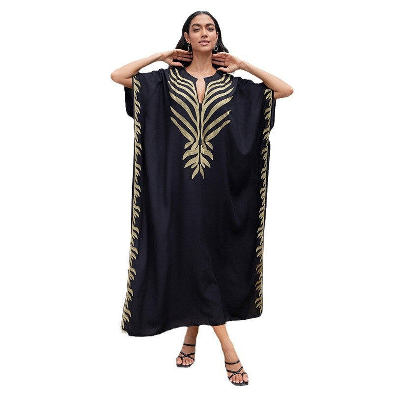 Women's elegant kaftan with artistic gold pattern Ivyshape