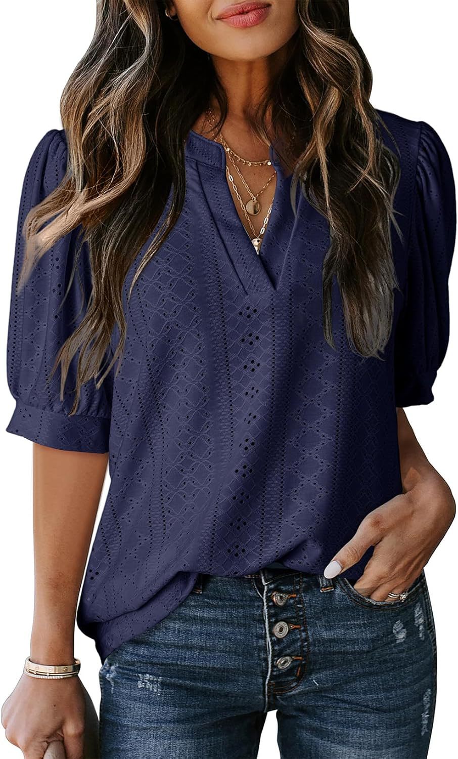 Women Puff Sleeve Lace Blouse Ivyshape
