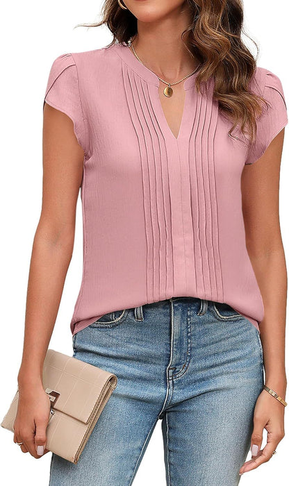 Women Pleated V-Neck Blouse Ivyshape
