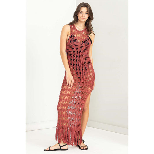 Women's Crochet Beach Cover-Up with Elegant Fringes and Sexy Cut Ivyshape