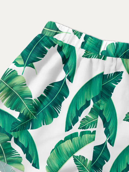Women's Casual Shorts and Top Set with Tropical Leaf Pattern Ivyshape