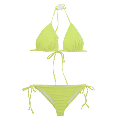 Ladies triangle bikini with elastic ruffle details and adjustable straps Ivyshape