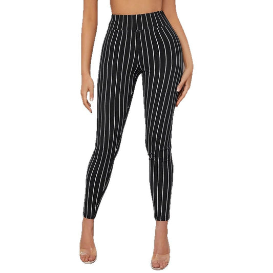 Women High-Waisted Vertical Stripe Leggings Ivyshape