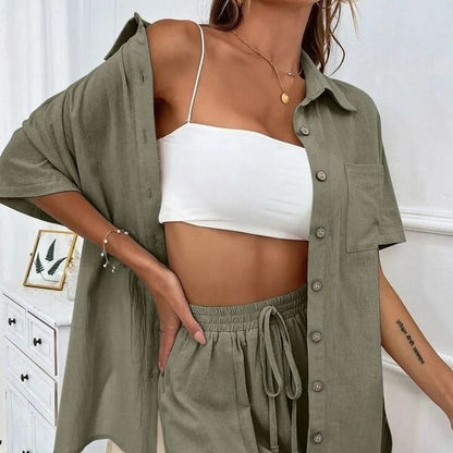 Women’s Casual Two-Piece Set with Shirt and Shorts Ivyshape