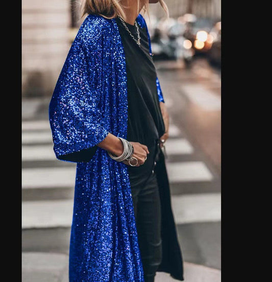 Ladies glittering kimono-style overlay with wide sleeves Ivyshape