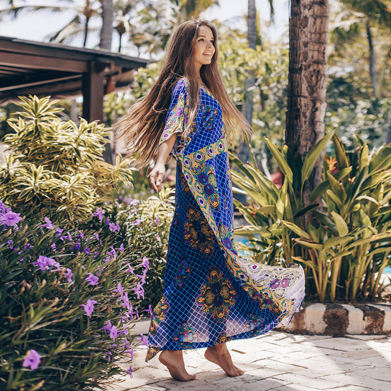 Women's Airy Kaftan with Colorful Floral Pattern and Side Slits Ivyshape