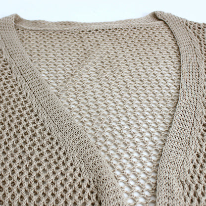 Women airy knitted cardigan with open design and practical pockets Ivyshape