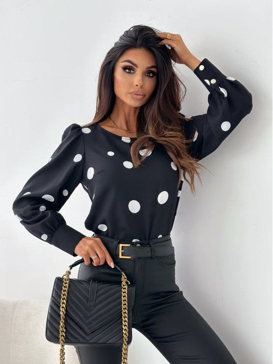 Women's blouse with dots and elegant puff sleeves Ivyshape