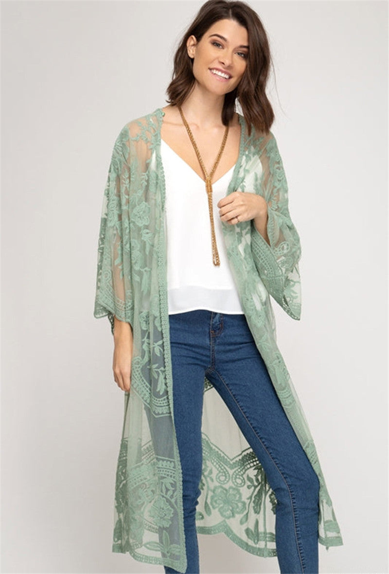 Ladies Elegant Crochet Kimono with Floral Details Ivyshape