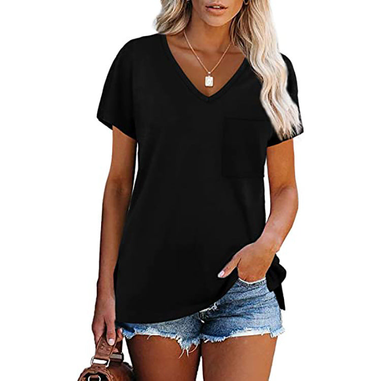 Women's V-shaped casual T-shirt with chest pocket and relaxed fit Ivyshape