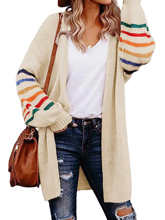 Women's casual knitted cardigan with colorful stripes Ivyshape