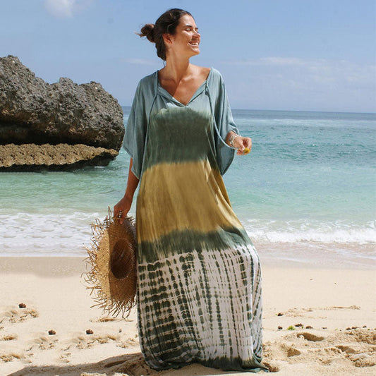 Women's Maxi Kaftan with elegant tie belt and luxurious gradient Ivyshape