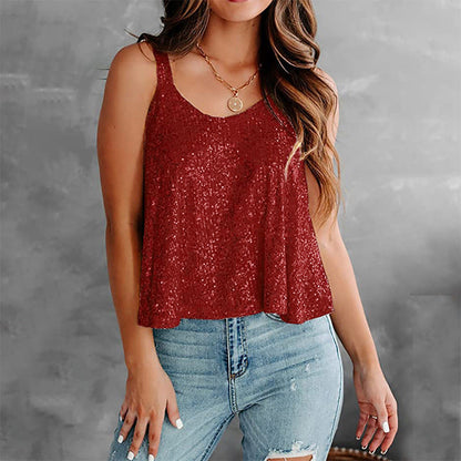 Women's Sparkling Sleeveless Top with Loose Fit Ivyshape