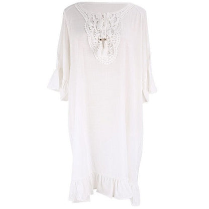 Women's beach tunic with elegant crochet pattern and ruffle details Ivyshape