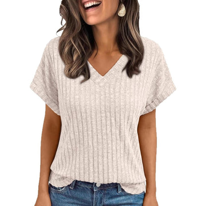 Women V-Neck Ribbed Top Ivyshape