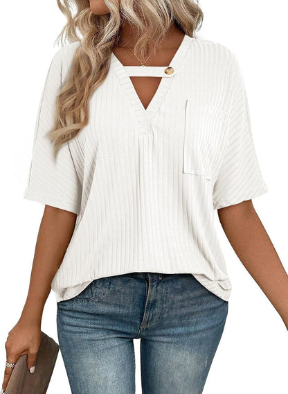 Women's Ribbed V-Neck Top Ivyshape