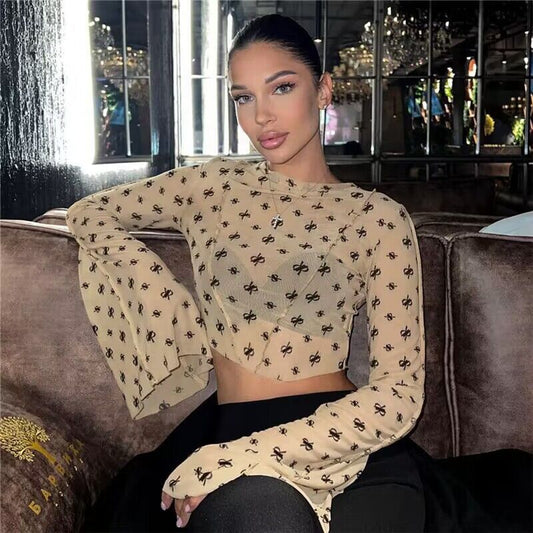 Ladies Sheer Long Sleeve Wrap Top Ivyshape