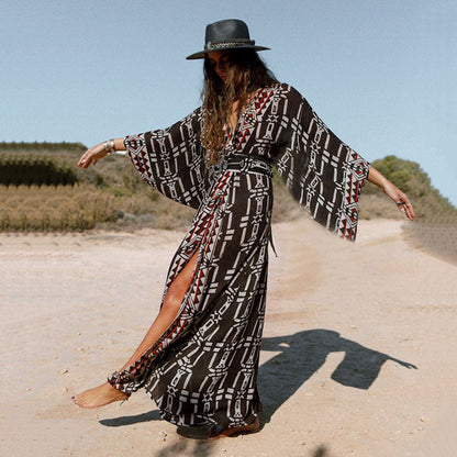 Ladies Maxi Kaftan with elegant ethnic design and deep slits Ivyshape