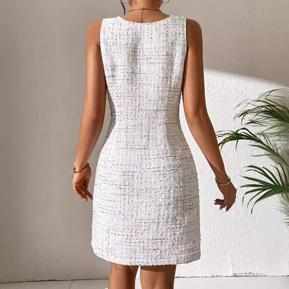 Women Trendy Summer Dress with Textured Fabric and Round Neckline Ivyshape
