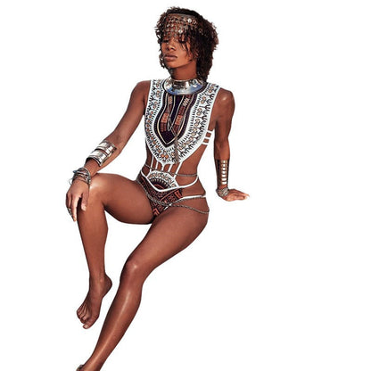Women One-Piece Swimsuit with Creative Ethno Design and Modern Cut-Out Elements Ivyshape