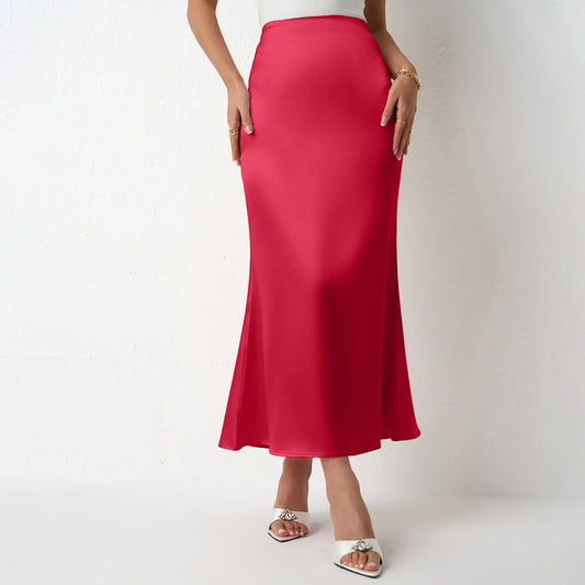 Ladies satin maxi skirt with elegant silhouette and high waistband Ivyshape
