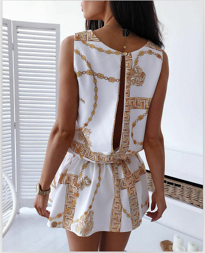 Women's summer short-sleeve dress with printed chain pattern Ivyshape
