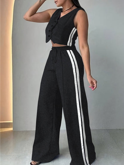 Ladies casual two-piece set with cropped top and wide-cut pants Ivyshape
