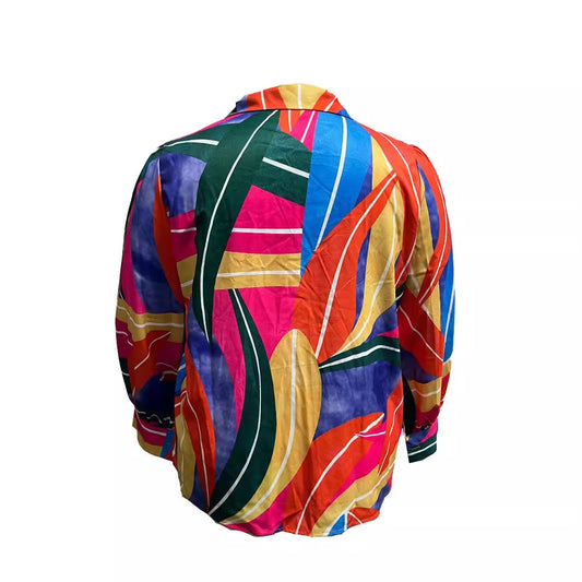 Ladies' Fashion Blouse with Colorful Stripe Pattern and Elegant Puff Sleeves Ivyshape