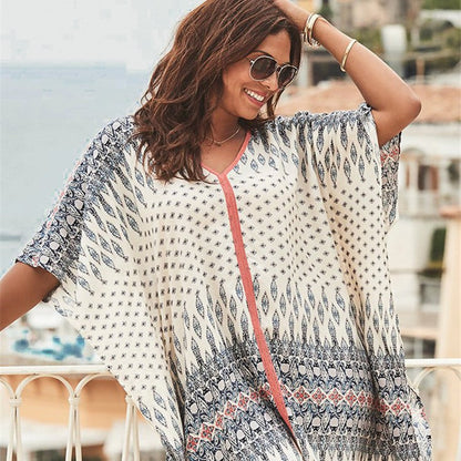 Women's beach tunic with colorful ethnic design and shaping Ivyshape