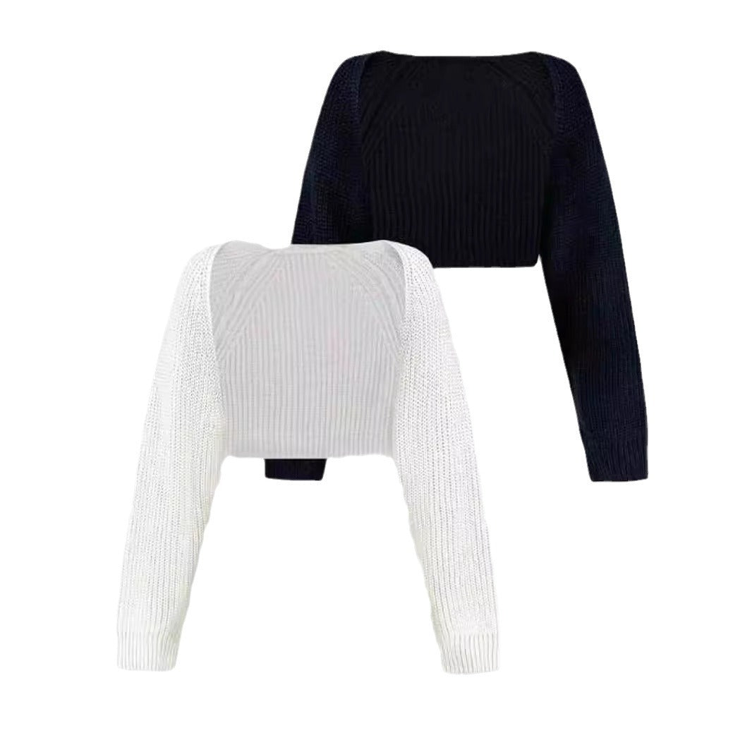 Women's cropped knit top with dropped shoulders and fine rib pattern Ivyshape