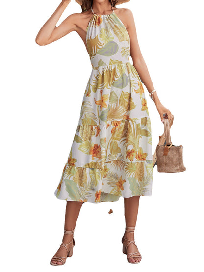 Ladies summer maxi dress with floral design and straps Ivyshape
