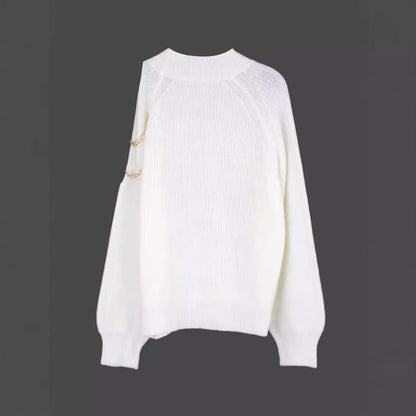 Women's trendy sweater with shoulder details and chain accents Ivyshape