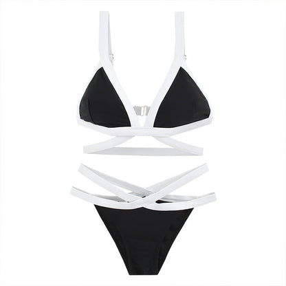 Women's triangle bikini with fashionable band design and deep V-neck Ivyshape