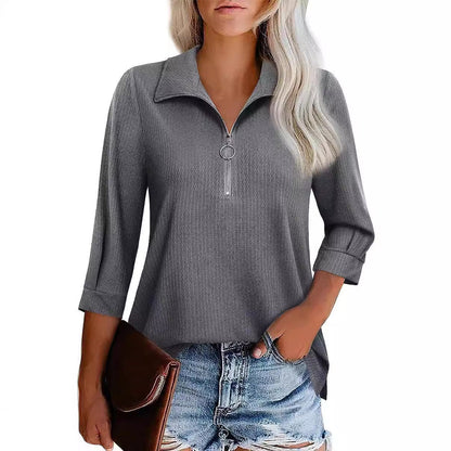 Women's Casual Sweatshirt with Short Zipper Placket and Fashionable Cut Ivyshape