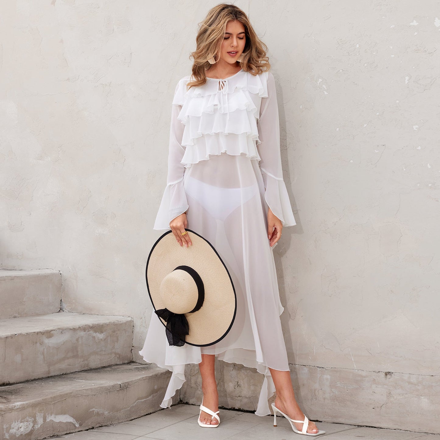 Women Transparent Beach Robe with Fringed Details Ivyshape