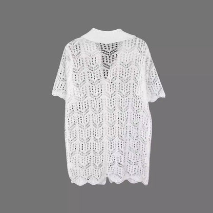 Women's crocheted beach cover-up jacket with a loose fit and trendy design Ivyshape