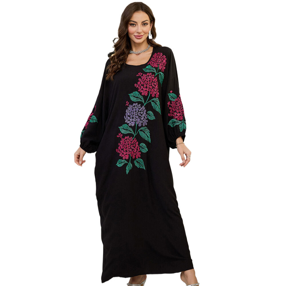 Women's Cotton Maxi Dress with Floral Embroidery Design Ivyshape